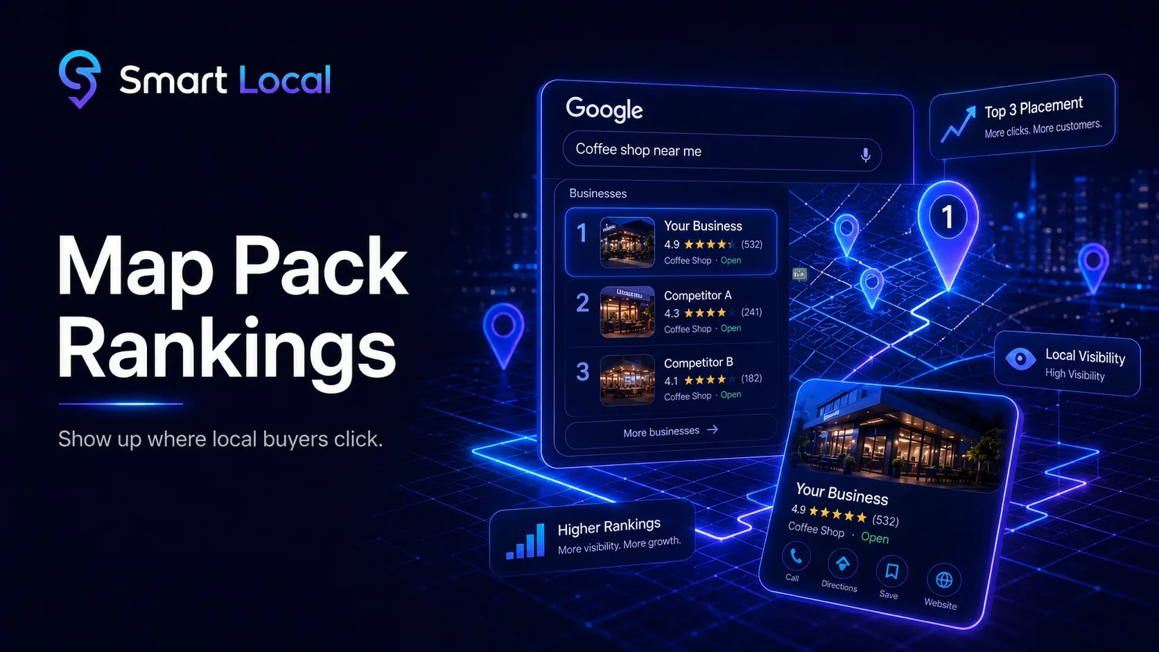 Map pack results showing a local business holding top positions