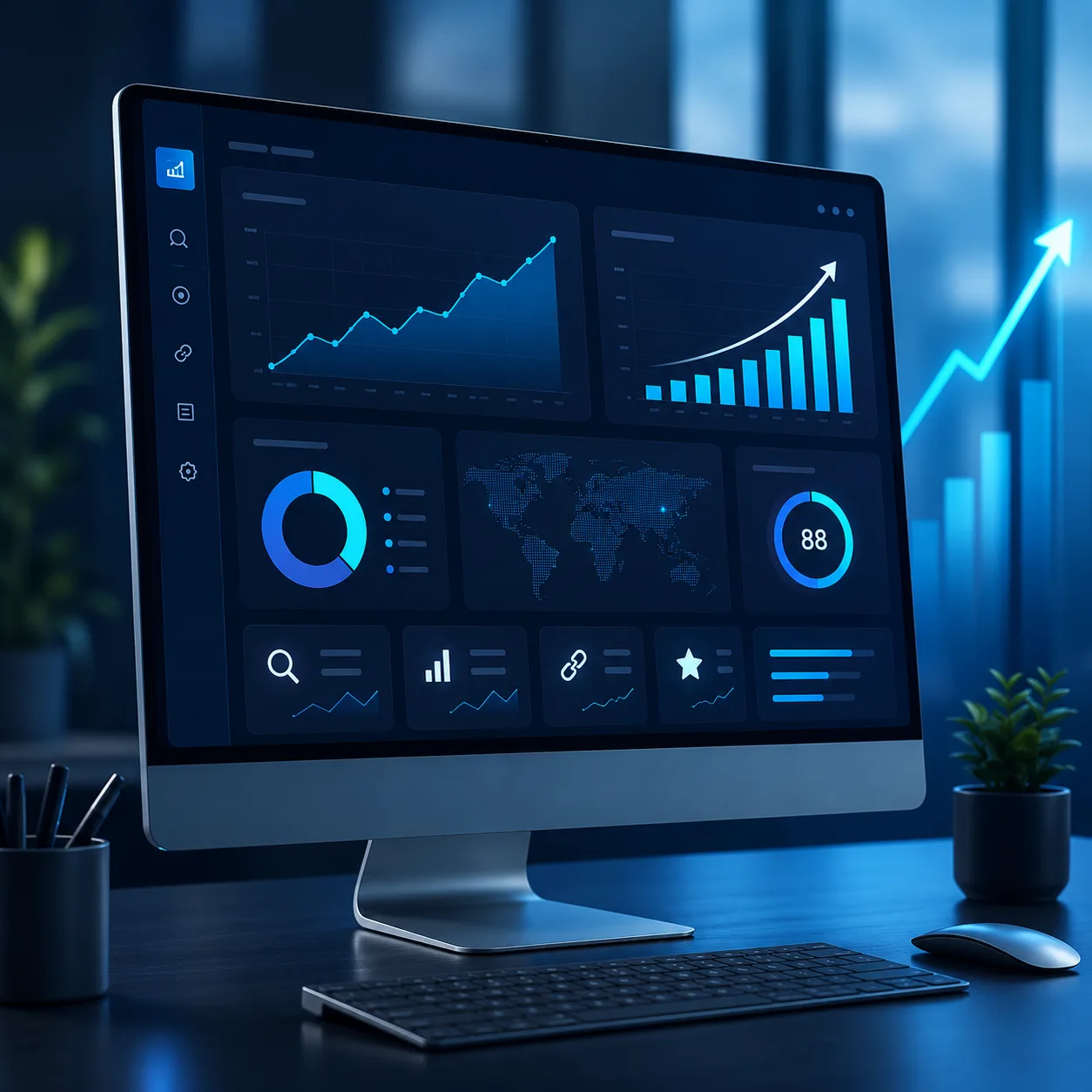 SEO reporting dashboard showing visibility and lead metrics