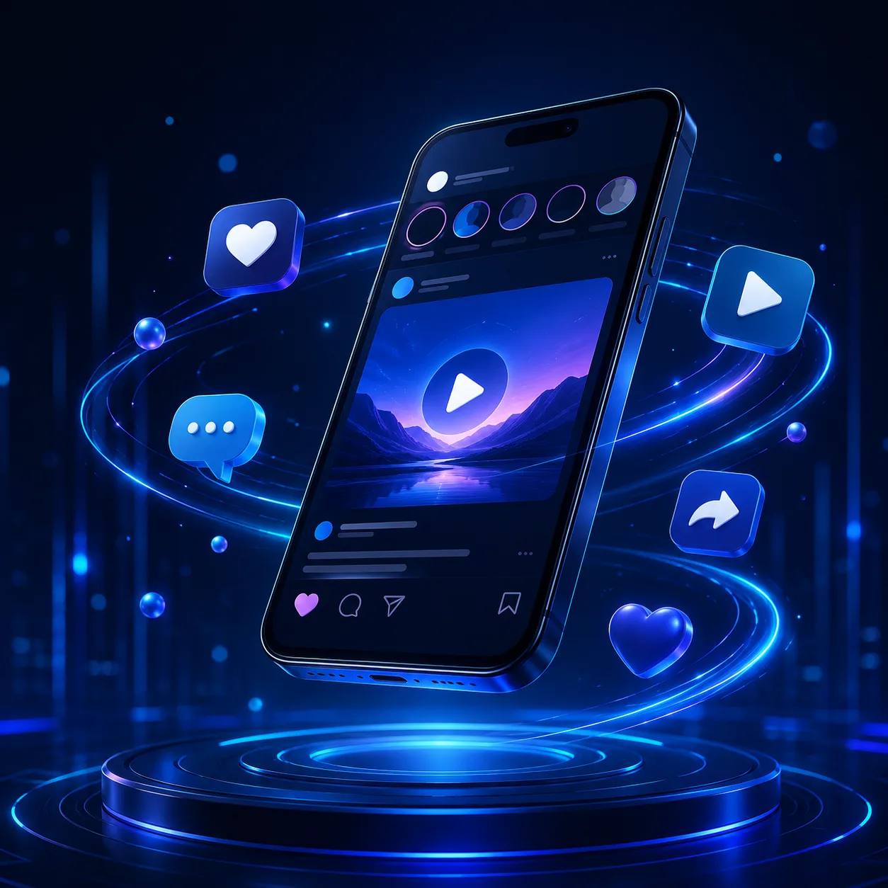 Phone showing a short-form video Reels feed built for social media campaigns