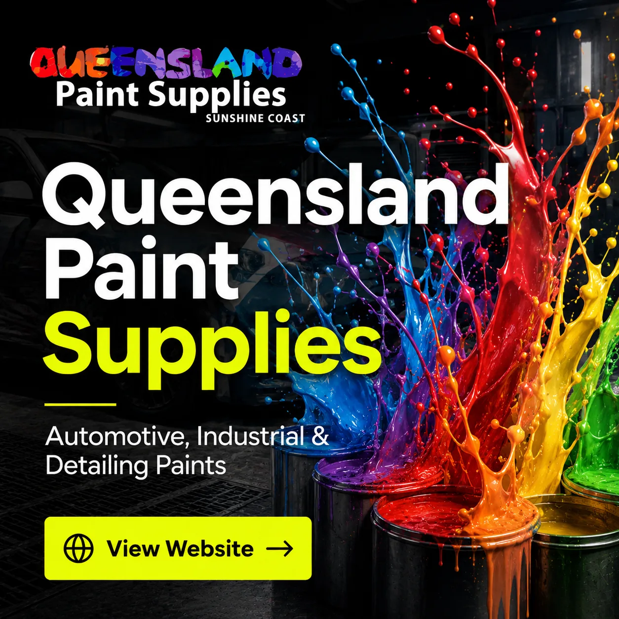 Queensland Paint Supplies website tile with automotive and industrial paints