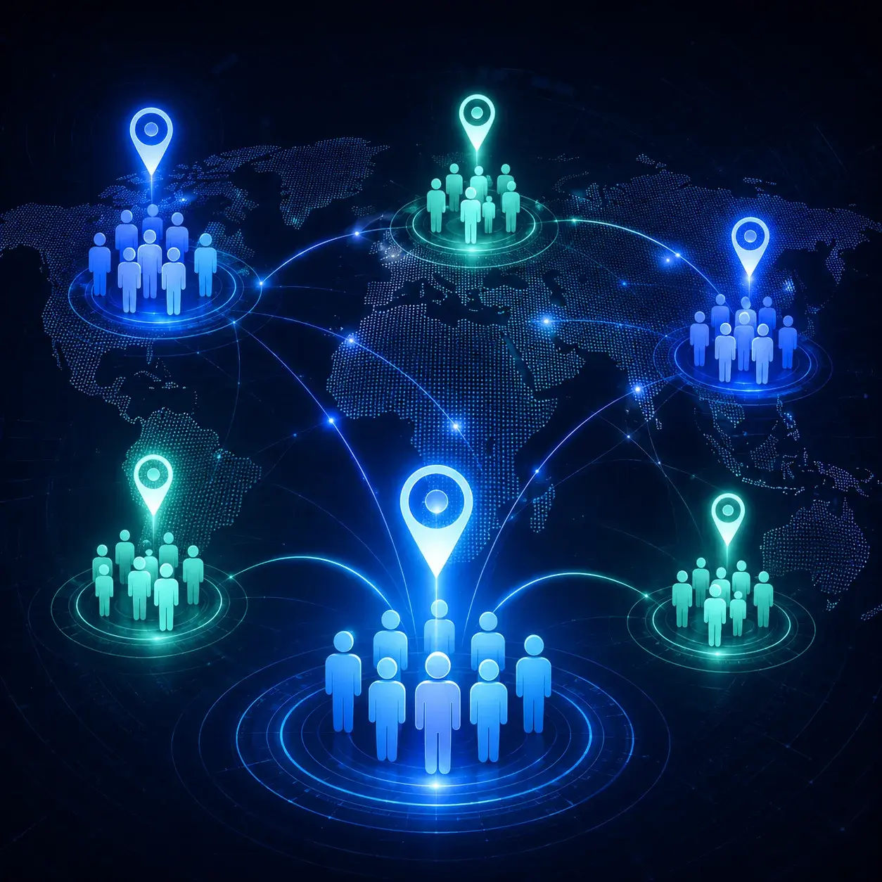 World map with audience clusters highlighted across regions